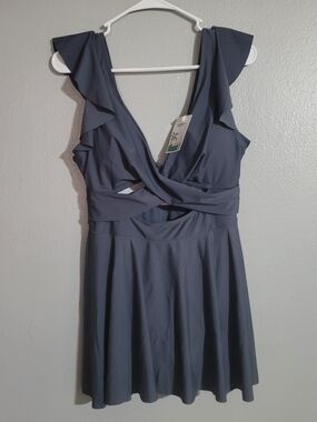 B2prity Women's Swimsuit Tummy Control One Piece Swimdress (DARK GRAY COLOR)